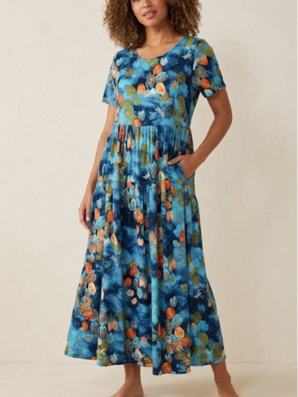Lily Pad Dragonfly Patterned Maxi Dress